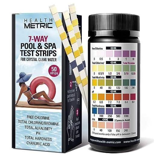 Pool and Spa Test Strips - 7 Way Swimming Pool Testing Strip Kit for Chlorine Bromine Alkalinity pH Hardness & Cyanuric Acid - Chemical Tester Strips for Fast And Accurate Water Maintenance - 50 Count