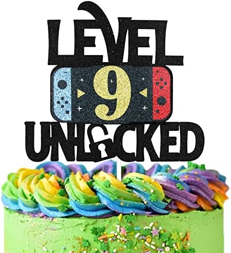 Level 9 Unlocked Game Birthday Cake Topper - Video Game Boy's 9th Birthday Game On Party Cake Supplies - Gaming Level Up Winner Party Decoration