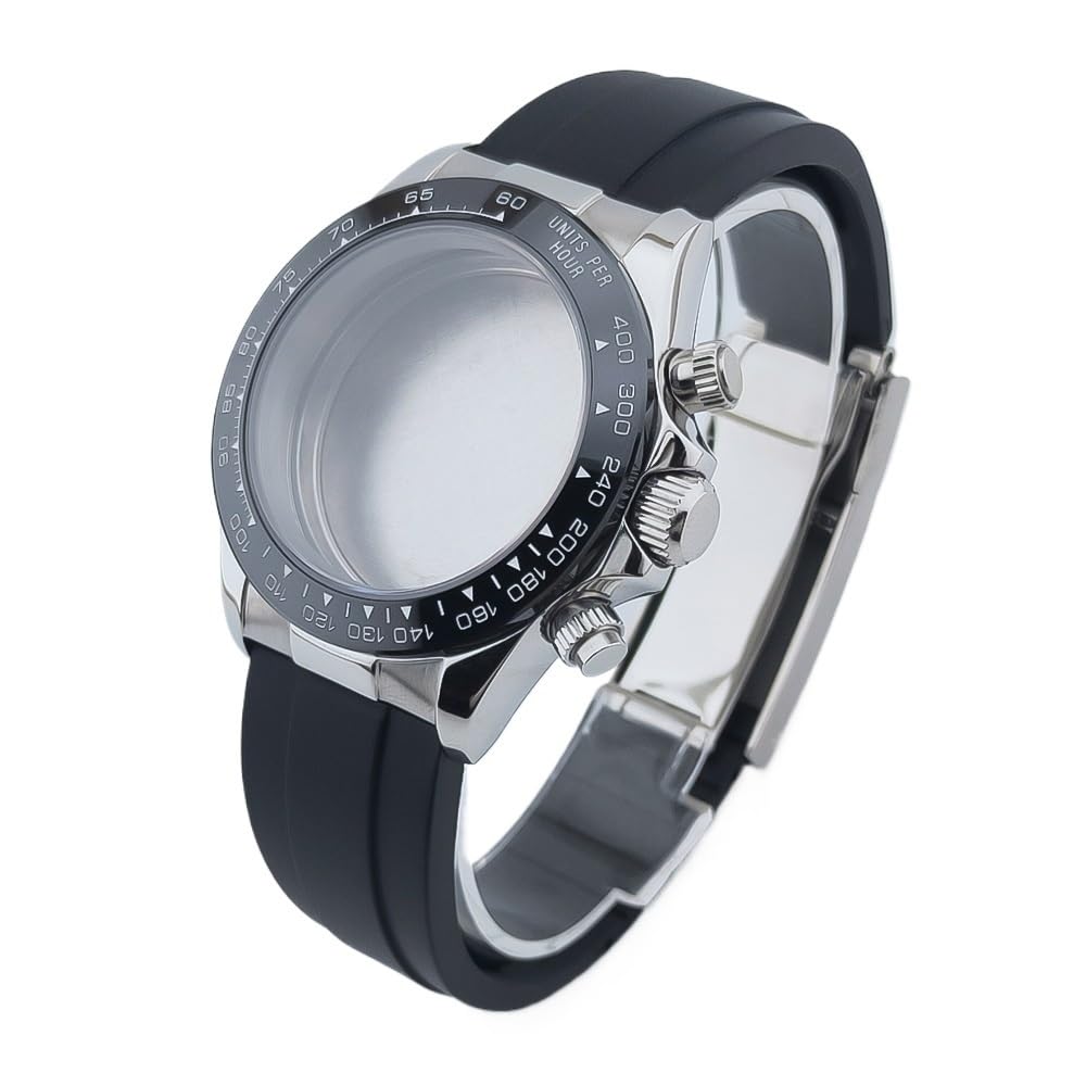 1 Stück, 40 mm, Saphirglas, Quart-Edelstahlgehäuse, Gummiband, passend for VK63-Uhrwerk