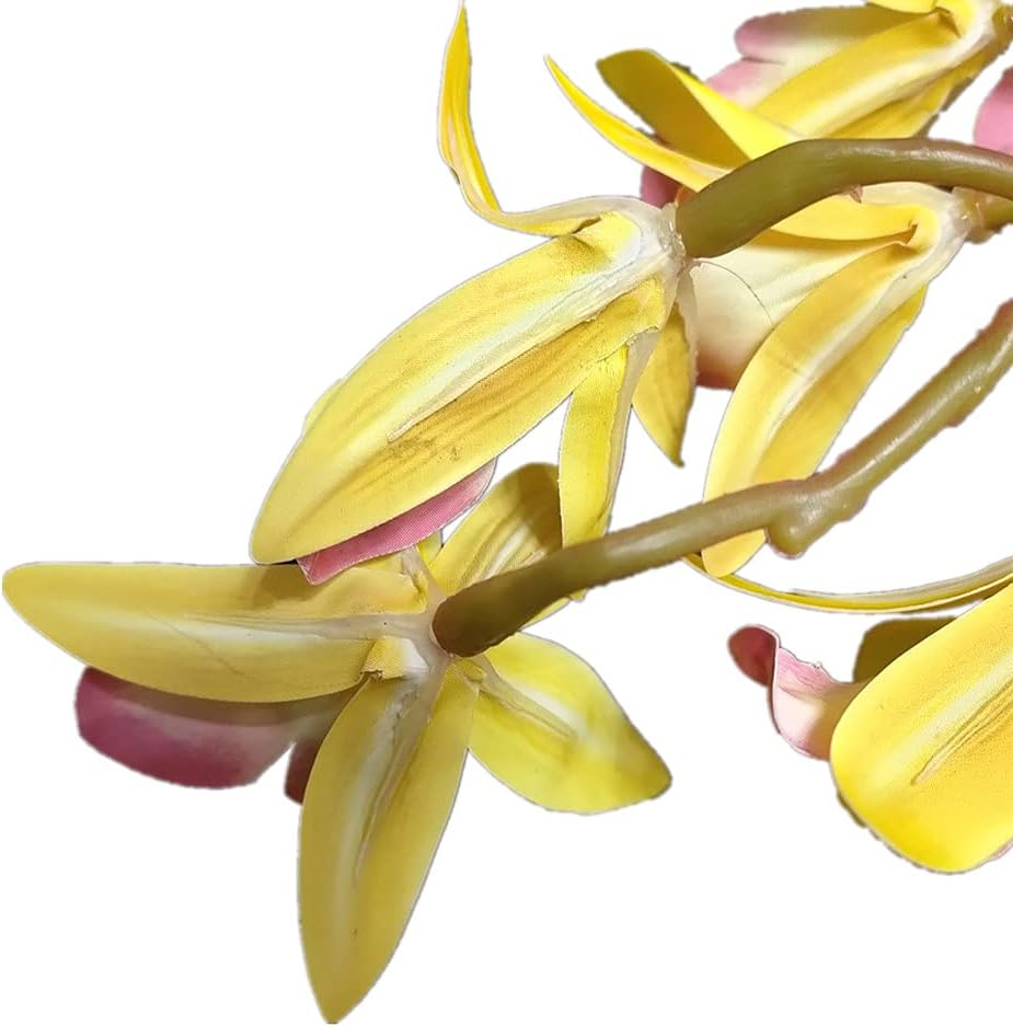 5pcs Artificial Real Touch Cymbidium Orchid Flowers 9 Heads PU Southeast Asia Phalaenopsis Butterfly Orchid (yellow)