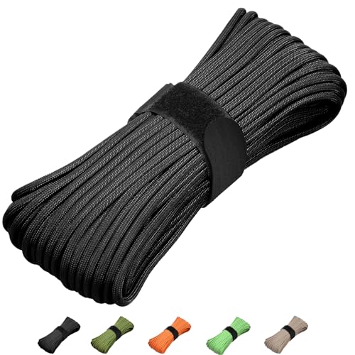 31M Paracord 550 Cord Rope 7 Strand Nylon Parachute Cord 4 mm Survival Cord for Camping Hiking DIY Emergency Black Green Red Blue (black 31 m)