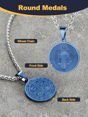 Image of U7 Saint Michael Necklace for Men,Stainless Steel /18K Gold Plated St Michael Archangel /Saint Benedict /Saint Christopher Pendant Amulet Necklace for Men Women