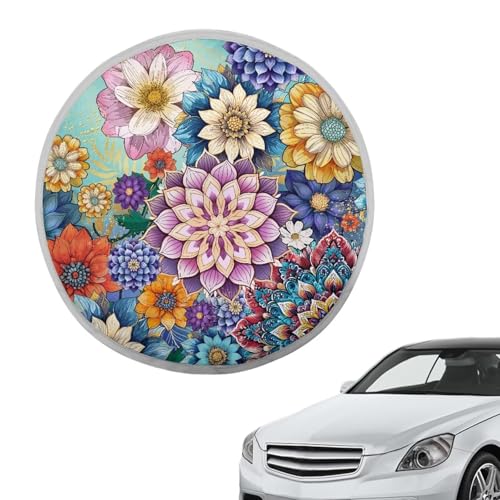 Image of Colorful Flower Steering Wheel Sun Shade Cover Sun Shade for UV Protection Universal Steering Wheel Shield Easy to Install Reflect UV Sun and Heat and Protect Your Car