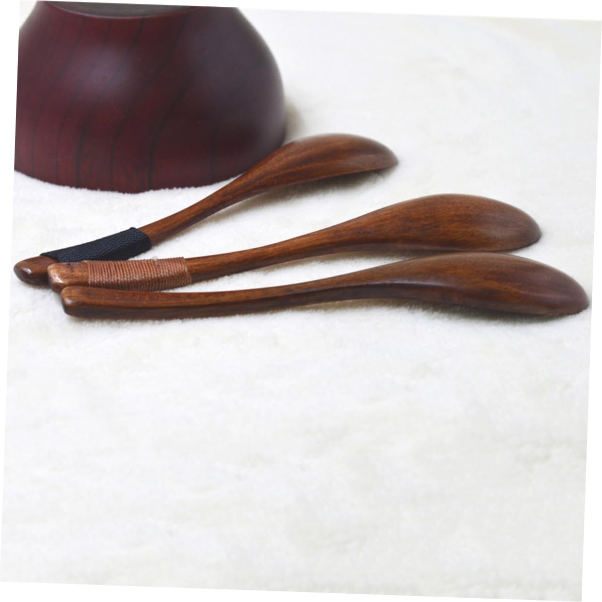 KICHOUSE 4pcs Kids Oval Head Wooden Soup Spoons Set Rice Serving Spoon Natural Wood Tableware Line Handle