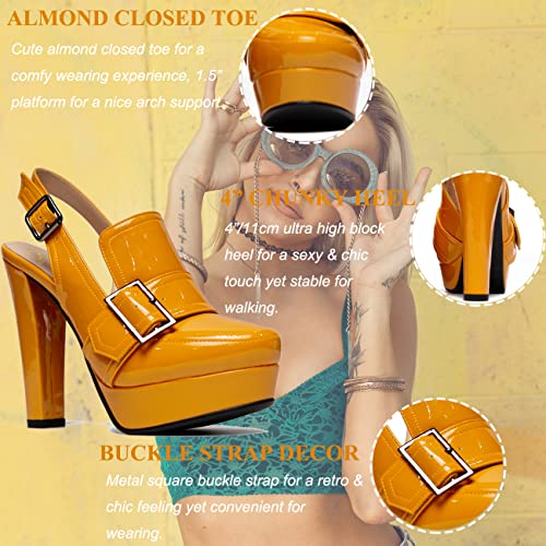 Image of SHODENSE Women Vintage Platform Chunky High Heels Pumps Shoes Round Closed Toe Platform Loafers Ankle Strap Block Heel Slingback Summer Sandals Backless Buckle Loafer Ladies Chic Sexy Party 4-11 M US