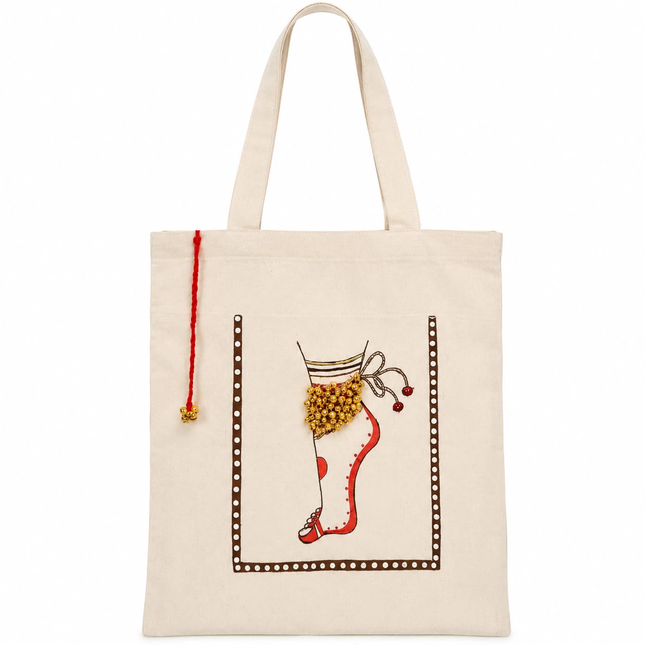 Canvas Tote Bag with Payal Print and Gold Bead Charm-picture-27