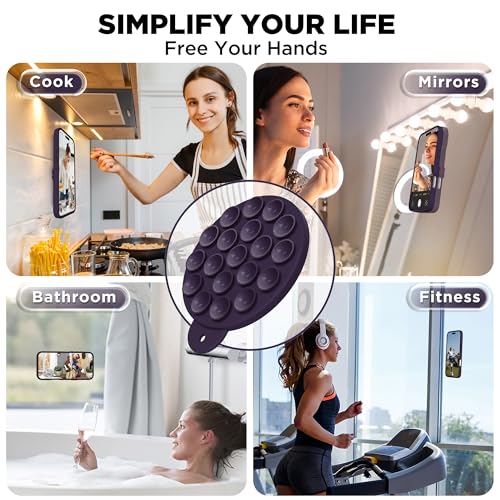 Image of Magnetic for iPhone 16 Case, Compatible with Magsafe, Suction Cup Phone Mount, [2 Screen Protectors][Camera Lens Protector] Silicone Shockproof Protective Slim Phone Cover 6.1 inch, Deep Purple