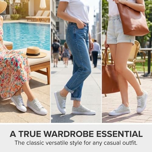 Image of Canvas Shoes for Women, Women's Fashion Sneakers | Casual Low Top, Lace Up, Rubber Sole, Canvas Upper, Cushioned Insole