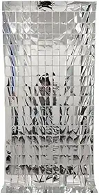 KIT 2 Cortina Metalizada 2x1m para Festa Painel Decorativo Quadrado para Aniversário, Casamento, Balada, Fundo para Fotos (PRATA)