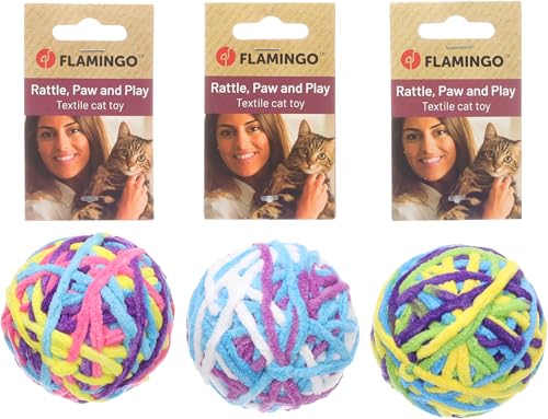 Flamingo giochi per gatti – Vetru – Pallina – multicolore – con sonaglio – morbida – gioco interattivo e allegro - Nessuna scelta di colore possibile