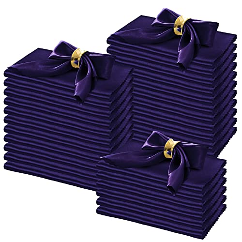 Horbaunal 100 Stück Satin-Servietten, 50,8 x 50,8 cm, übergroße Dinner-Servietten mit Blumenkanten, weiche Stoffservietten für Partys, Hochzeiten, Veranstaltungen, Violett Cover