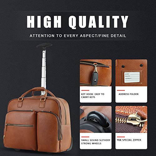 Leathario Leather Suitcase Trolley Luggage Travel Duffle Bag Weekend Overnight Rolling Suitcase Rolling Laptop Case Wheeled Briefcase Bag Suitcase Roller Boarding Under Seat Case