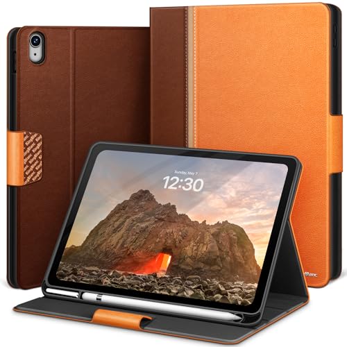 KingBlanc Hülle für iPad (A16) 11. Generation 11 Zoll 2025, iPad 10. Generation 10,9 Zoll 2022 mit Stifthalter, Schutzhülle aus veganem Leder, Auto Schlaf/Wach & Verstellbarer Ständer, Orange