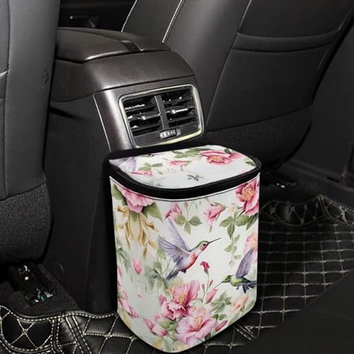 Image of DISNIMO Hummingbird Floral Car Trash Can Easy-to-Install Car Accessory Interior, Western Aztec Leak-Proof Car Garbage Can Bin Organizer Storage Bag for the Back Seat of Any Cars, Sedans, SUVs & Trucks