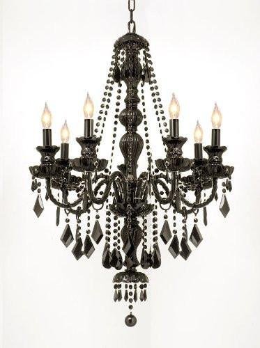 Gallery New! Jet Black Gothic Crystal Chandelier Lighting H37 x W26!