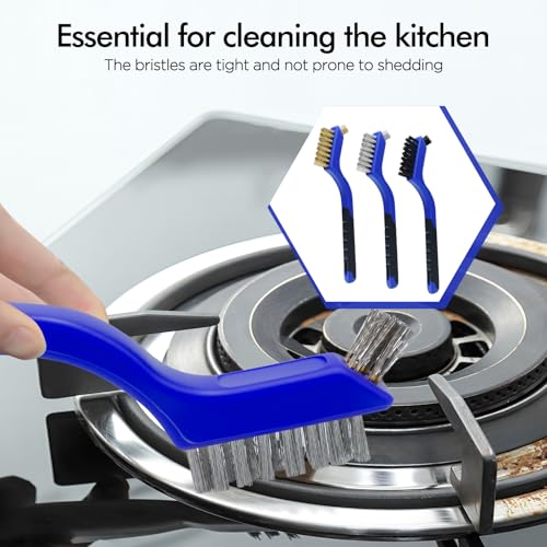 Image of 3 Pcs, Wire Brush Set, 7 Inch, Blue | Stainless Steel /Brass /Nylon, Cleaning Rust, Welding Slag Removal, Paint and Dirt Removal, Sturdy And Durable