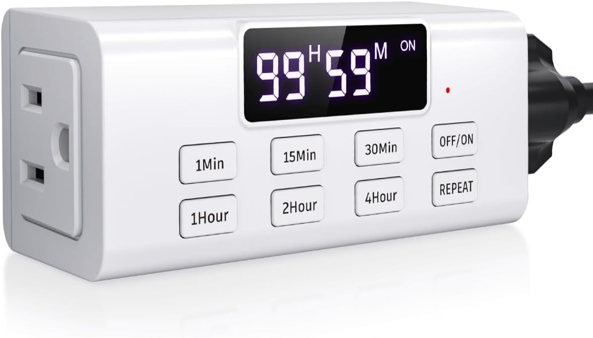 Indoor Countdown Timer Outlet, NEARPOW Auto Shut Off Timers with Large Screen,Customize Countdown,Repeat and Memory Function, Plug In Timers for Electrical Outlet for Charger Lights, 3-Prong 15A/1875W