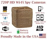 SecureGuard 720p HD Wi-Fi Battery Powered Wireless IP Wicker Tissue Box Hidden Security Nanny Cam Spy Camera with 16GB Memory (18 Hour)
