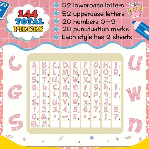 Image of Colarr 144 Pcs Glitter Bulletin Board Letters for Classroom Alphabet Punctuation Symbol Cutout Die-Cut Poster Letter with Adhesive Dot School Party Holiday Decor Display (Light Pink,4 Inch)