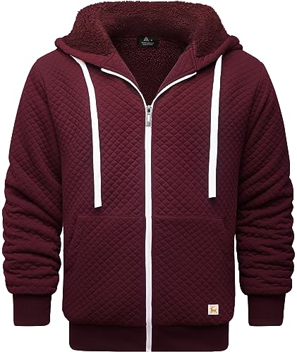 Image of GEEK LIGHTING Mens Fleece Lined Hoodies Zip Up Waffle Knit Thicken Hooded Sweatshirts Winter Jackets