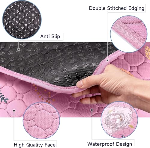 Image of Sunheir Washable Pee Pads for Dogs Large 24 inch x 72 inch 2-Pack Reusable Puppy Pads Pet Training Pads, Absorb Dog Mats, Whelping Pad, Non-Slip Protects Against Urine Leakage, Runner Rug (Leaves - Pink)