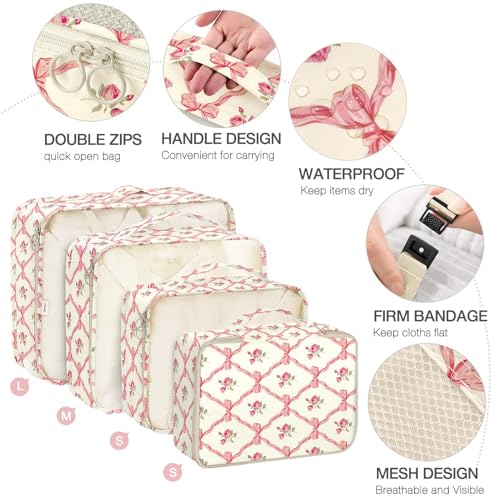 Image of 8 Set Packing Cubes for Suitcases,Packing Cubes with Shoe Bag, Cosmetics Bag, Clothing Bag, Accessories Bags Packing Cubes for Travel Luggage Organizer Women Men(Bow Flowers)
