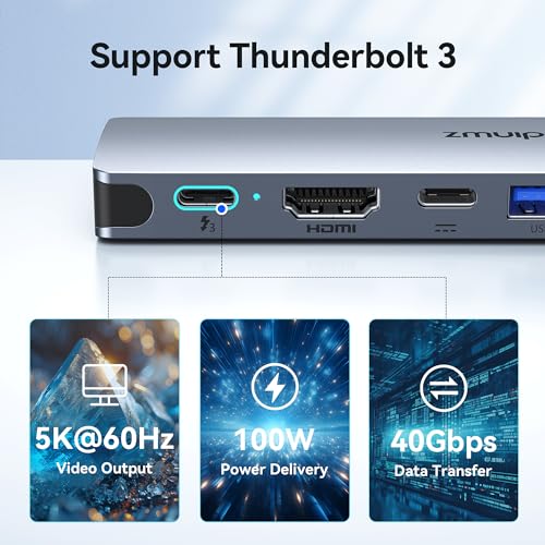 Image of USB C Hub Adapter for MacBook Pro Air 2022 2021 2020 2019 Docking Station for MacBook M1 M2 USB C to HDMI Mac Accessories Multiport Dongle with 4K HDMI USB 3.0 SD TF Thunderbolt 3 USB-C Port Type C