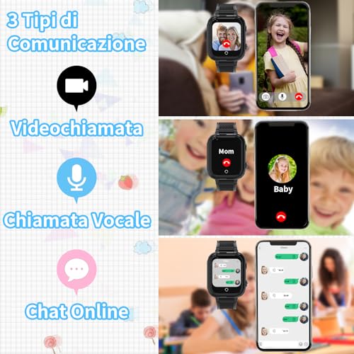 Ruopoem Reloj Inteligente Niño 4G, Reloj GPS Niños Localizador y Llamadas, Smartwatch Niños con WiFi Videollamada Chat Familiar SOS IP68 Clase Modo Juegos Cámara Despertador, Regalos para Niñas Niños