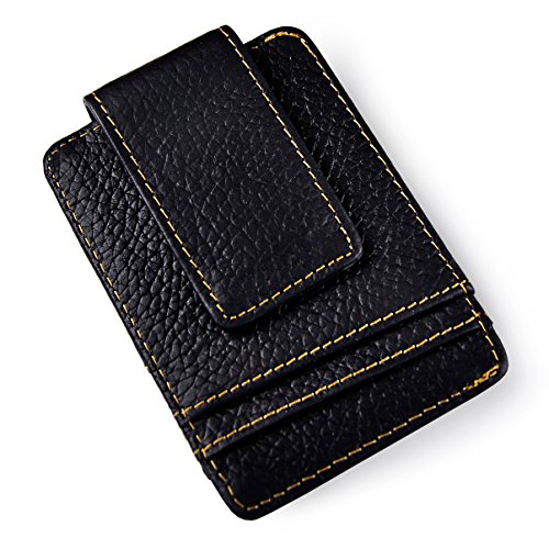 Image of Le'aokuu Genuine Leather Magnet Money Clip Credit Card Case Holder Slim Wallet