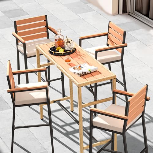 YITAHOME 5 Piece Patio Bar Set for 4 with Height Bar Table & 4 Cushioned Bar Set Bar Table and Chairs Set Outdoor Bar Set with Stool Bar Height Stools