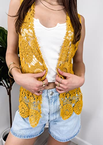 Image of Anna-Kaci Lace Front Open Sleeveless Top Cardigan Crochet Vest Cover up Summer Beachwear