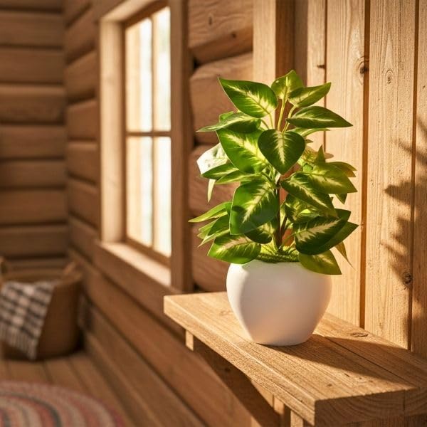 Image of fancymart Artificial Plant Leaves in Apple Pot (30 cm Height) | Small Potted Plant for Office Desk | Home Decor for Living Room | Cafe & Restaurant Table Decoration