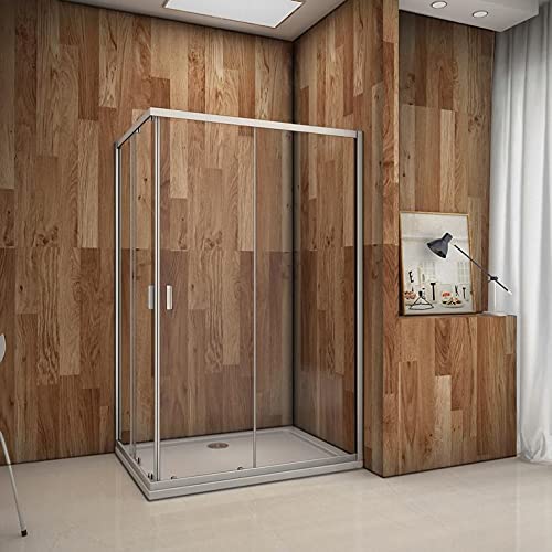 AICA SANITARIOS Mampara de ducha esquinera con 2 cristales correderas y 2 cristales fijos, 1000x700x1850mm, gris mate, Vidrio Templado 5mm Transparente