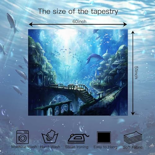 Avinyl Sea Wall Tapestry For Bedroom, Blue Ocean Sea Whale Tapestries Wall Hanging thumb #5