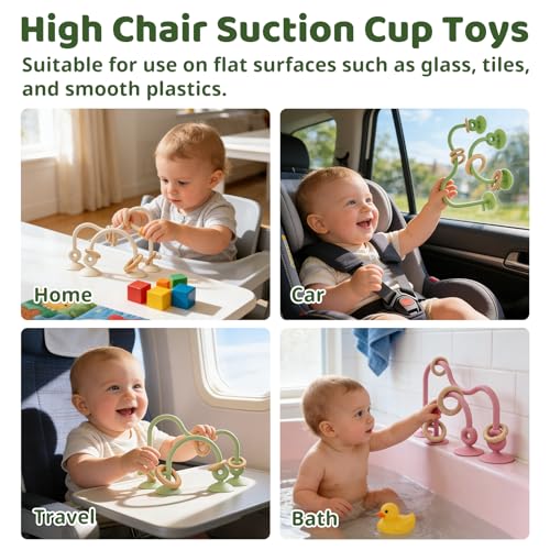 Image of Baby High Chair Suction Toys Teething Chew - Silicone Apple Teething Relief Toys Silicone Teethers Table Toys, Food Grade Silicon for 6 12 18 Months(Green)