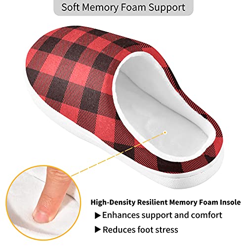 linqin Buffalo Plaid Red Black Womens Mens Cozy Fuzzy Slippers, Soft Warm Lightweight Memory Foam Anti-Slip House Indoor Outdoor Slippers4