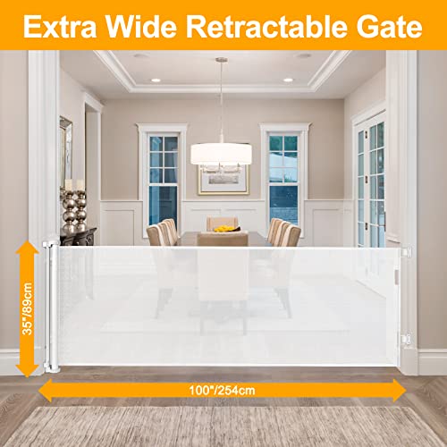 Womhom 100 Inch Extra Wide Retractable Baby Gates Extra Wide Baby Gate For Large Opening Extra Long Dog Gates For The House Extra Large Pet Gates For Dogs Indoor Retractable Baby Fence For Play Area #TOP1