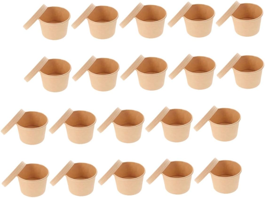 50pcs 8oz Thick Kraft Paper Ice Cream Bowls with Lids, Disposable round Ice Cream Containers for Yogurt Storage and Dessert Packaging, Food-grade Takeout Soup Cups