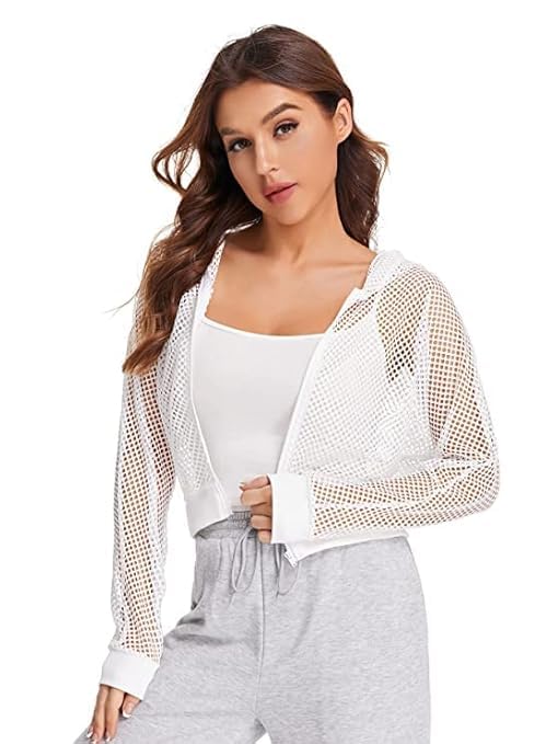 travo fashion Women’s Summer Mesh Bomber Jacket, Lightweight Zip Up Long Sleeve Sheer Jacket, Breathable Casual Streetwear Top-picture-33