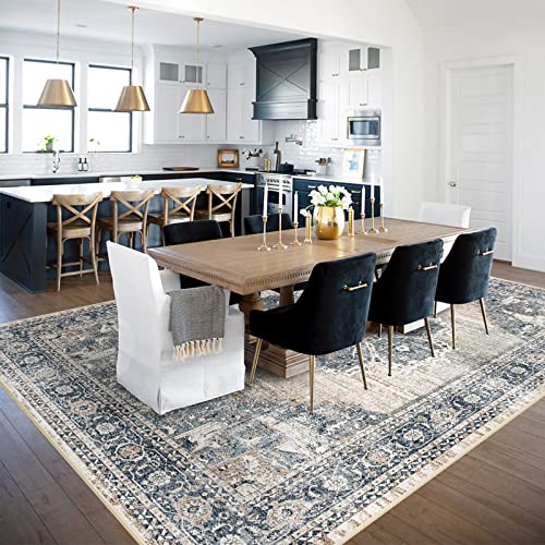 YOUFORTONG Area Rugs 9x12 Washable Non-Slip Boho Rug Stain Resistant Rugs for Living Room Dining Room Bedroom Low-Pile and Ultra Soft Area Rug (Blue, 9x12)