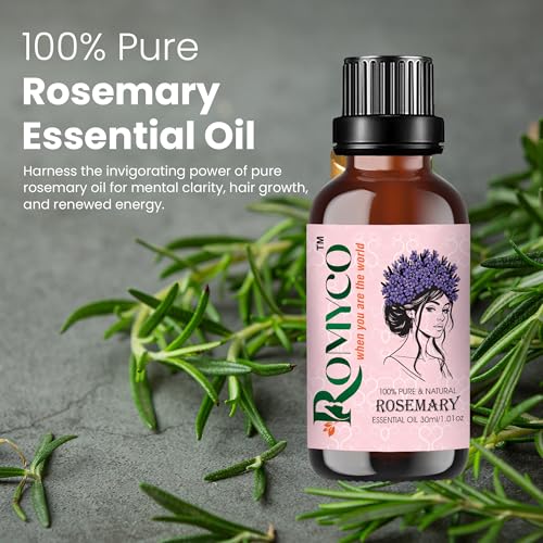 Image of Romyco Rosemary Essential Oil 30ml for Hair Growth Strong Shiny Long Hair | 100% Undiluted Natural | Therapeutic Grade | Aromatherapy Diffuser