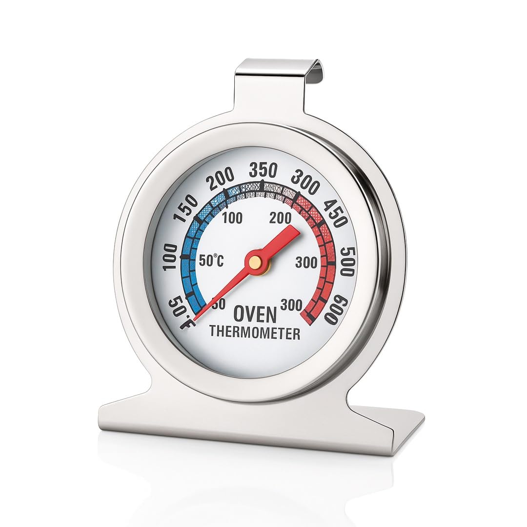 Stainless Steel Oven Thermometer, Accurate Temperature Gauge for Fan, Gas, Electric Ovens, Pizza Ovens, Air Fryers & Range Cookers, Heat Resistant, Easy to Read & Ovenproof