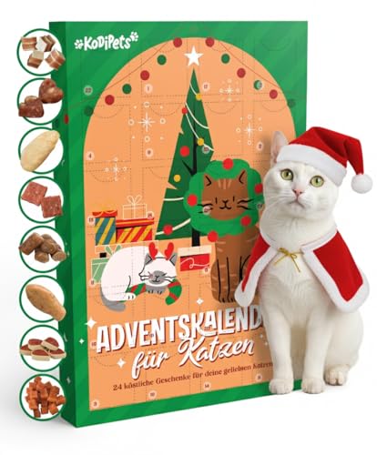 Kodipets Calendrier de l'avent pour Chat 2025 – 24 friandises – sans blé & sans Gluten – Calendrier de l’Avent pour Chat friandises – Idée Cadeau de Noël pour Les Amoureux des Chats