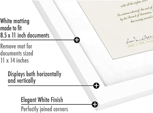 Miniatura 3 de Americanflat Marco de diploma de 11 x 14 pulgadas con vidrio inastillable, juego de 2 unidades, para uso como marco de 8.5 x 11 pulgadas con
