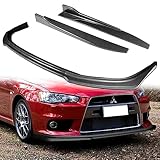 Q1-TECH, 5-Piece Front Bumper Lip + Side Skirt Rocker Winglet Canard Diffuser Wing Compatible with 2008-2015 Mitsubishi Lancer Evolution EVO X, Front Lip Spoiler Body Splitter (Painted Carbon)
