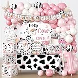 cocomigo Juego completo de 232 decoraciones de cumpleaños con diseño de vaca sagrada con texto en inglés 'I'm One', decoración de primer cumpleaños para niña, para fiesta temática de vaca sirve para