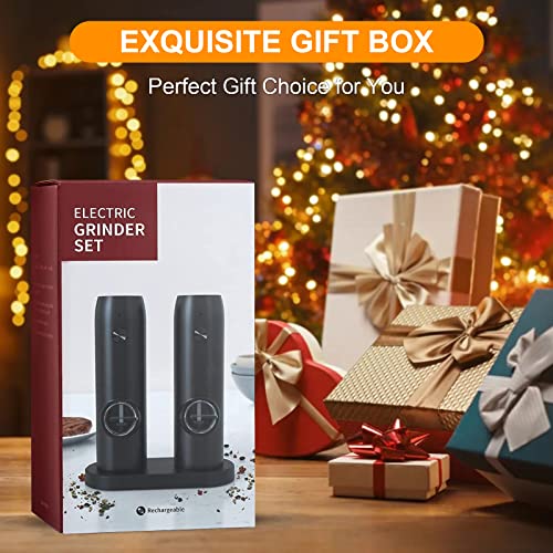 Conjunto de moedor elétrico de sal e pimenta recarregável, operação com uma mão, saleiro e pimenteir