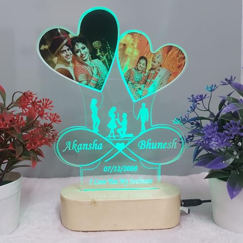 Image of Gift for Her as Personalized 3D Illusion Photo Multi Color Custom Acrylic Lamp Gift. 3D Night Light Gift for Wife. Custom Led Lamp Gift for Girlfriend