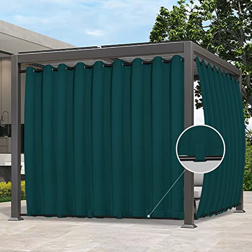 Image of Easy-Going Outdoor Curtains for Patio 1 Panel, 150x84 inch, Teal | Waterproof, Windproof, Weatherproof Privacy Outdoor Curtains for Cabanas Porches and Pergolas, Grommet Top and Tab Bottom