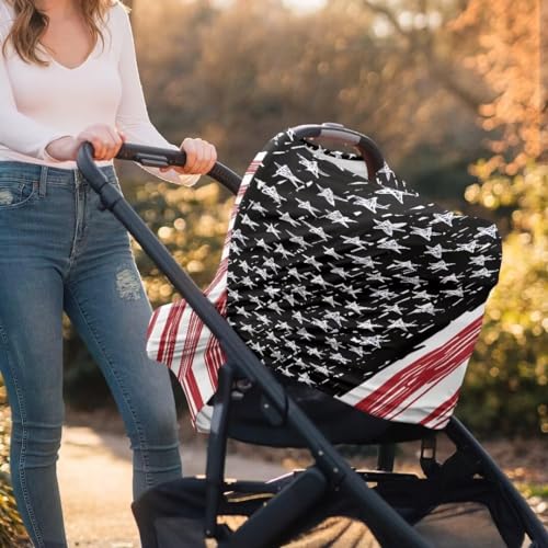 Image of Coldinair American Flag Multifunctional Nursing Cover Multi Use Cover for Baby Car Seat Canopy Shopping Cart Cover,Stroller Cover